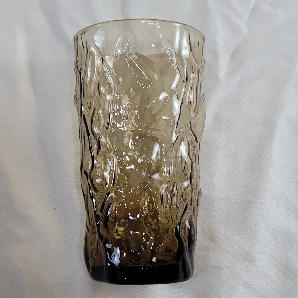 2 Libbey Bark Textured Driftwood Water Glass Tumblers Cup Brown Amber MCM